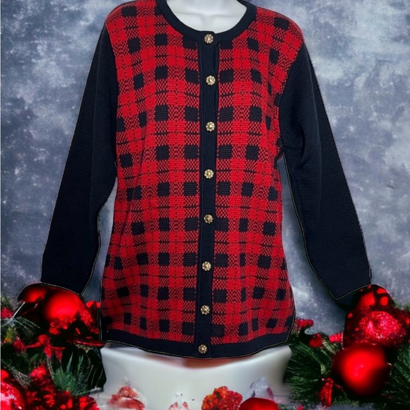Vtg Edinburgh Scotland Cardigan Sweater Medium Wool Blend Heritage Christmas - Picture 1 of 10